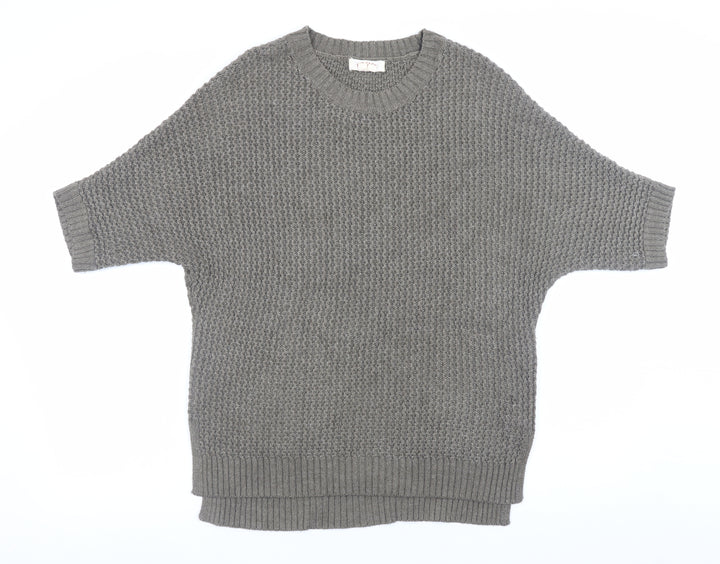 Fat Face Women Grey Short Sleeve Chunky Knit Jumper UK 10