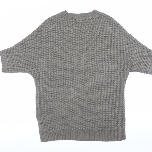 Fat Face Women Grey Short Sleeve Chunky Knit Jumper UK 10
