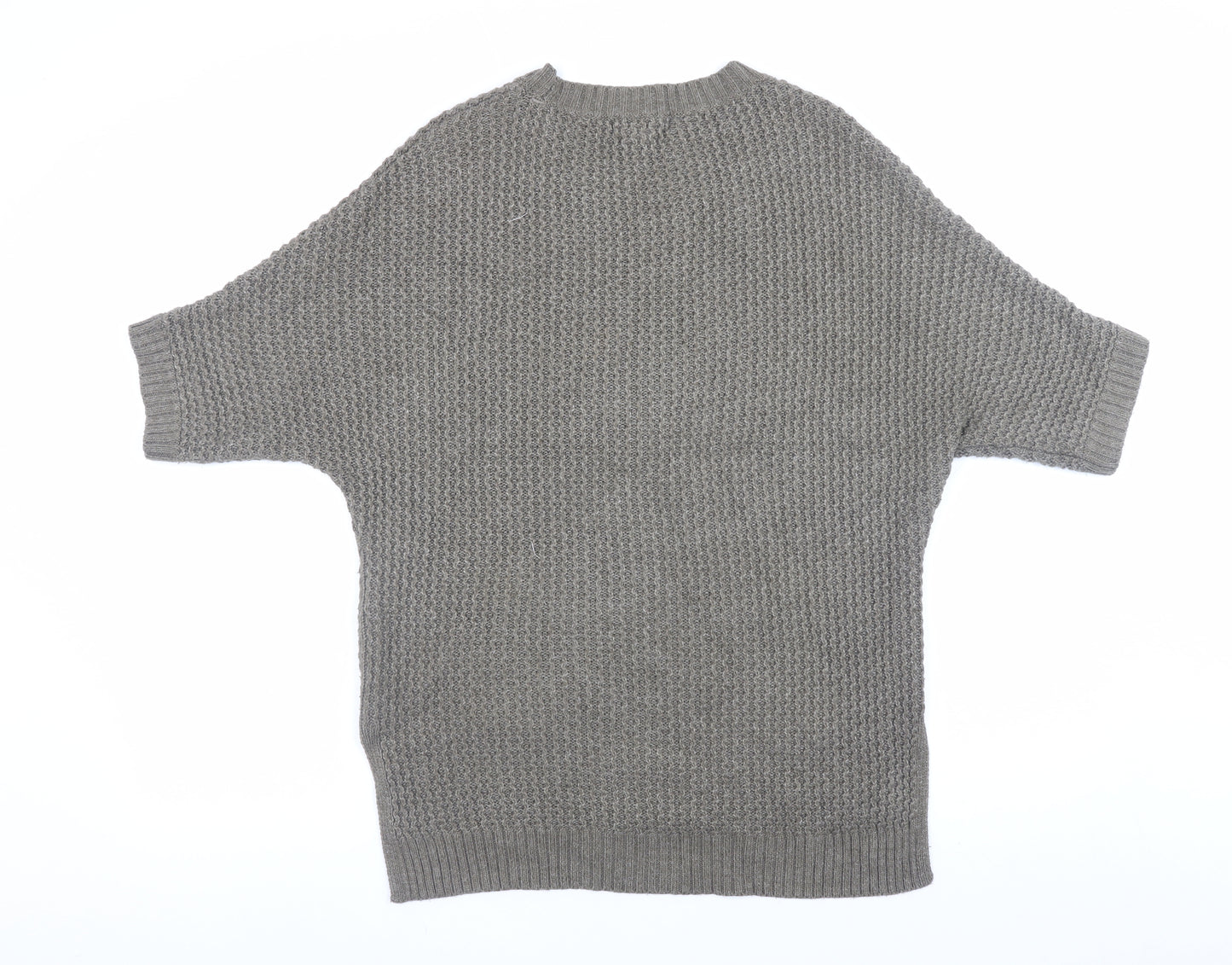Fat Face Women Grey Short Sleeve Chunky Knit Jumper UK 10