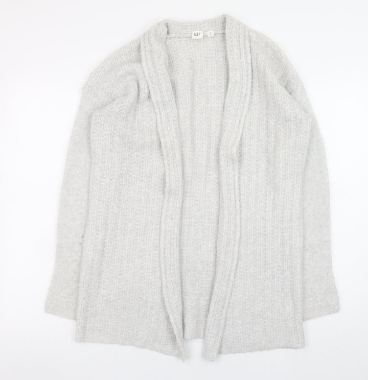 GAP Women's Grey Cable-Knit Open Cardigan XS Wool Alpaca Blend
