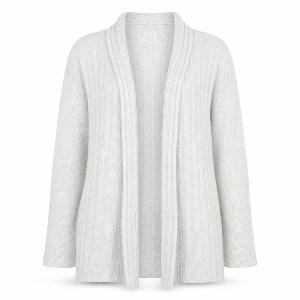 Front view of Gap Women's Grey Cable-Knit Open Cardigan XS Wool Alpaca Blend