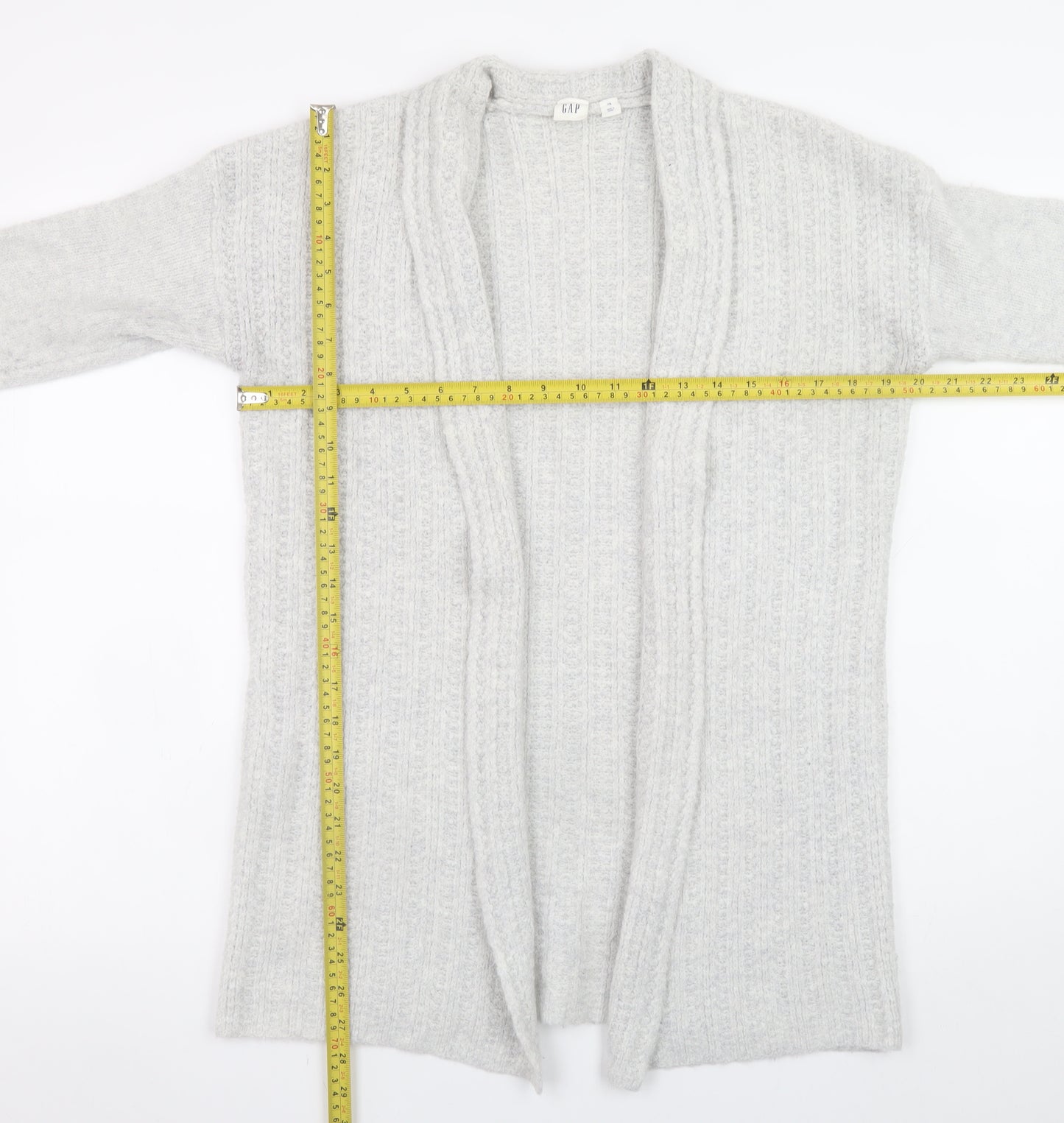 GAP Women's Grey Cable-Knit Open Cardigan XS Wool Alpaca Blend