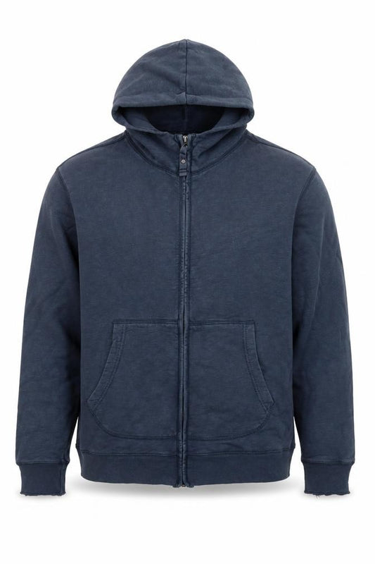 Front view of Gap Men's Blue Cotton Full Zip Hooded Jacket, size M