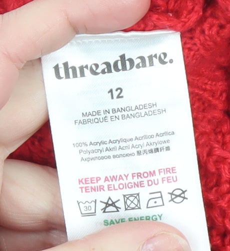 Threadbare Women’s Red Chunky Knit Crew Neck Jumper Size 12