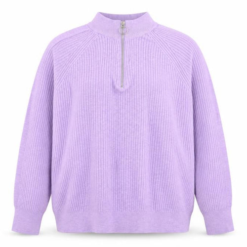Marks and Spencer Women Purple Mock Neck Half Zip Ribbed Jumper M
