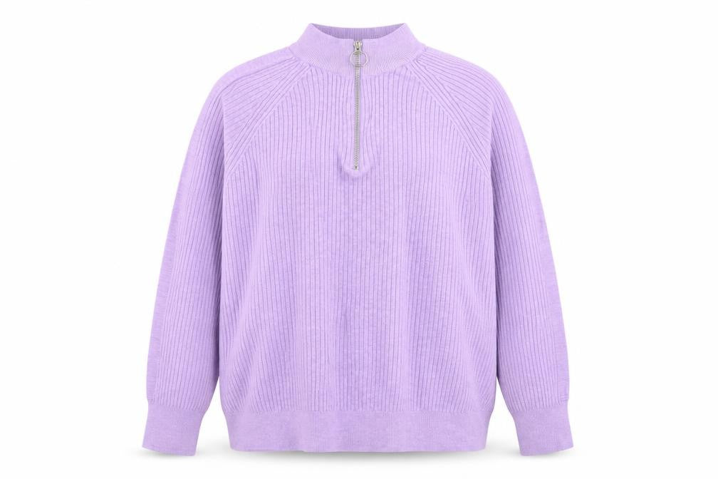 Marks and Spencer Women Purple Mock Neck Half Zip Ribbed Jumper M