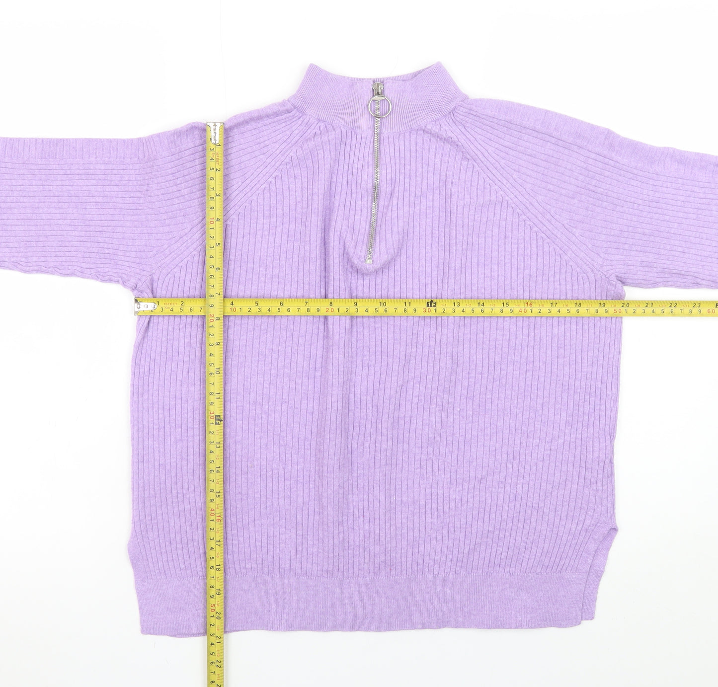 Marks and Spencer Women Purple Mock Neck Half Zip Ribbed Jumper M