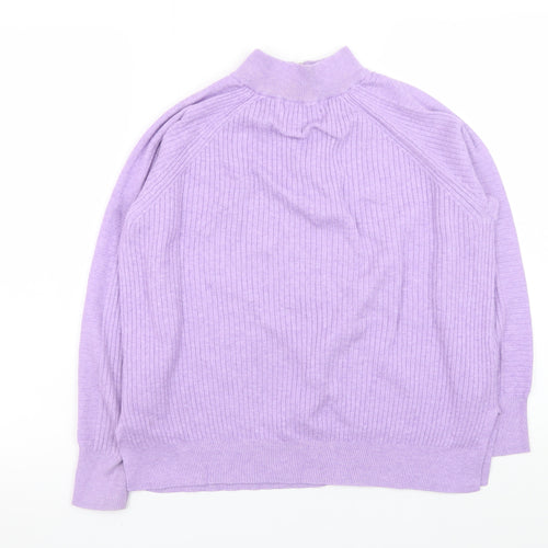 Marks and Spencer Women Purple Mock Neck Half Zip Ribbed Jumper M