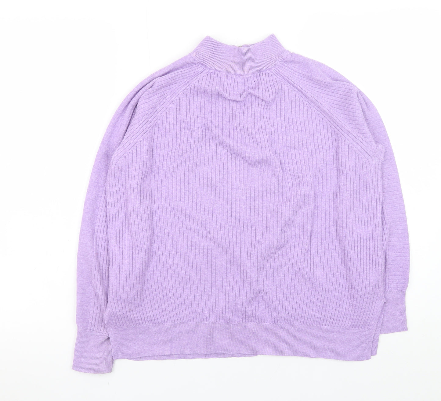Marks and Spencer Women Purple Mock Neck Half Zip Ribbed Jumper M