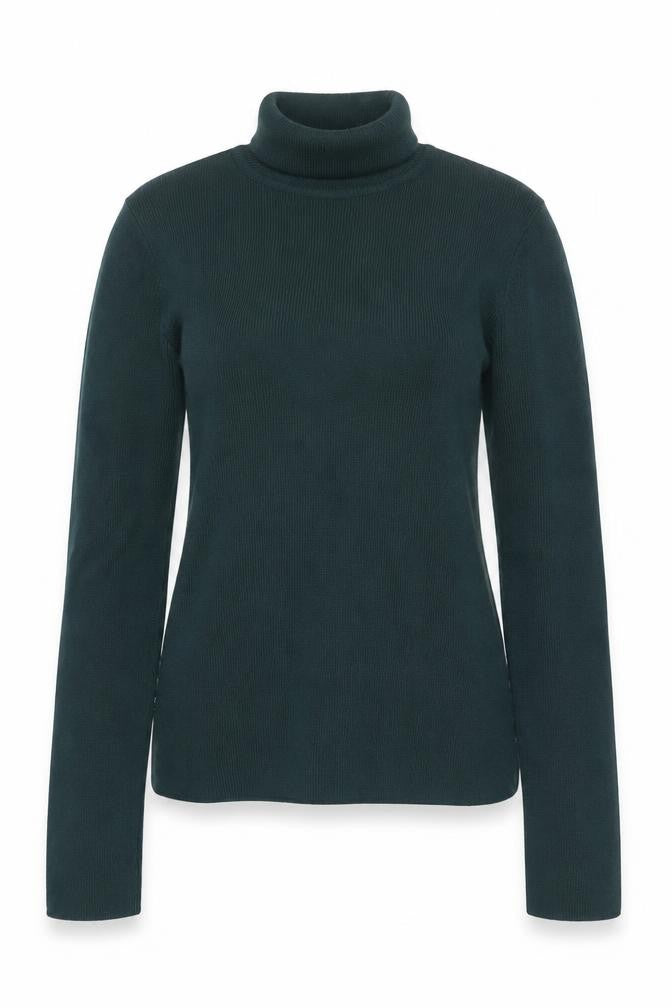 Front view of Primark Women's Green Roll Neck Slim Fit Jumper 2XS