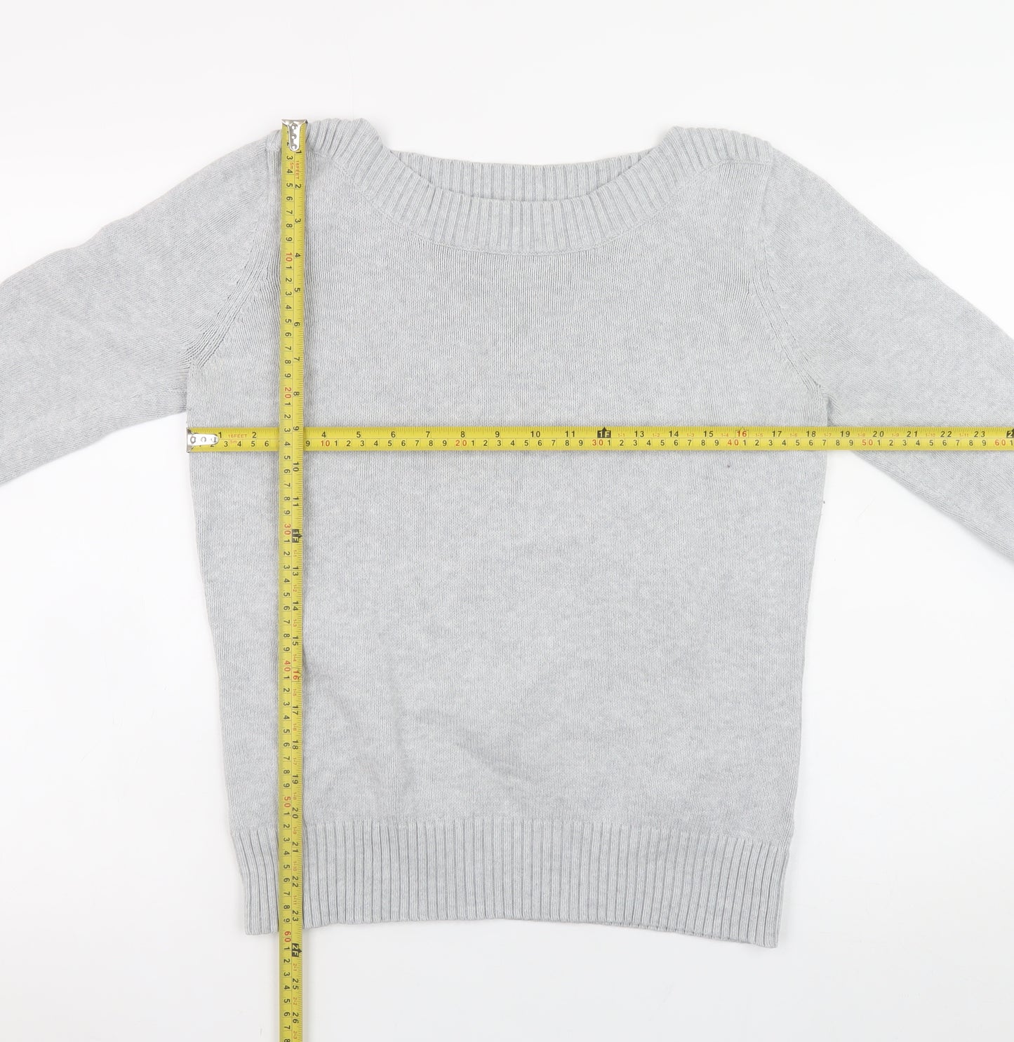 Marks and Spencer Women Grey Boat Neck 3/4 Sleeve Knit Jumper Size 16