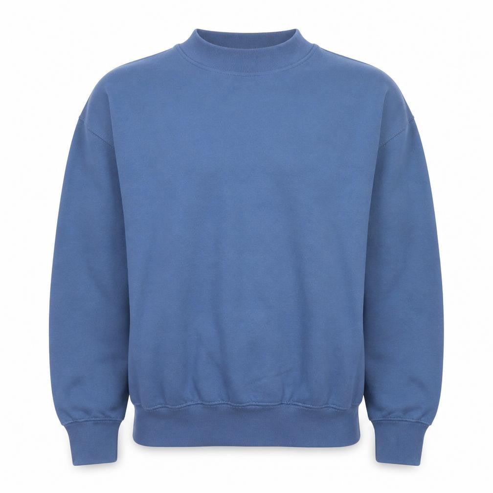 Front view of Branded Ltd Men's Blue Pullover Sweatshirt, size S, Crew Neck Fleece Cotton Blend