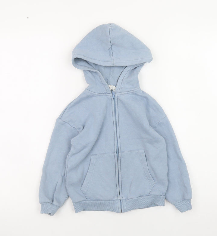 H&M Boys Blue Hooded Full Zip Cotton Blend Jacket 5-6 Years