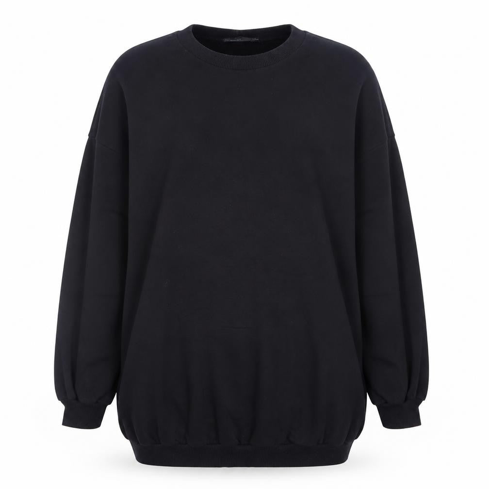Front view of ASOS Design Women Black, size 8, Petite Crew Neck Pullover Sweatshirt