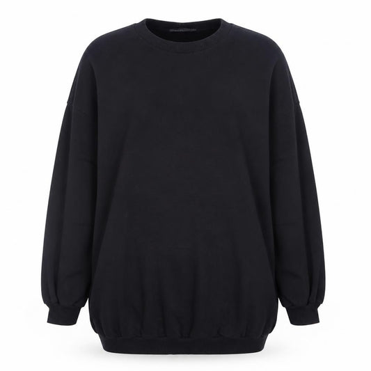Front view of ASOS Design Women Black, size 8, Petite Crew Neck Pullover Sweatshirt