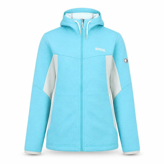 Front view of Regatta Women Blue Softshell Hooded Outdoor Jacket, size 12