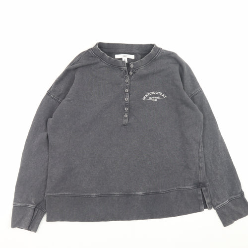 Next Women Black Henley Sweatshirt Small 100% Cotton Casual