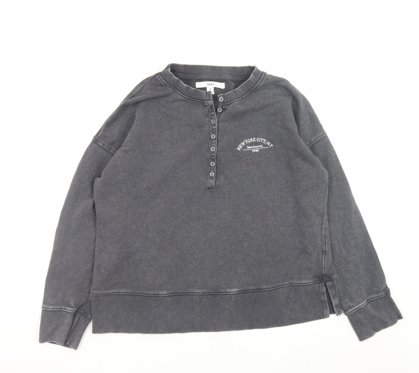 Next Women Black Henley Sweatshirt Small 100% Cotton Casual