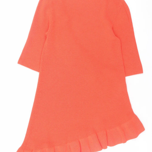 Next Women Orange Knit Ruffle Shift Dress Size 10