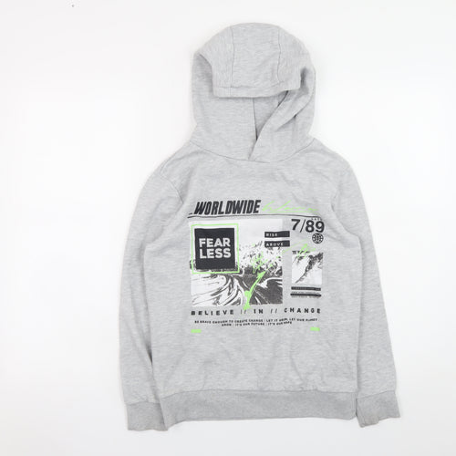 Dunnes Stores Boys Grey FEARLESS Graphic Pullover Hoodie 10-11 Years