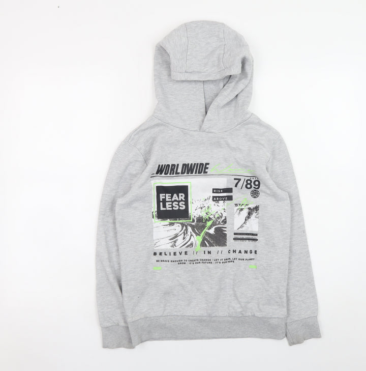 Dunnes Stores Boys Grey FEARLESS Graphic Pullover Hoodie 10-11 Years