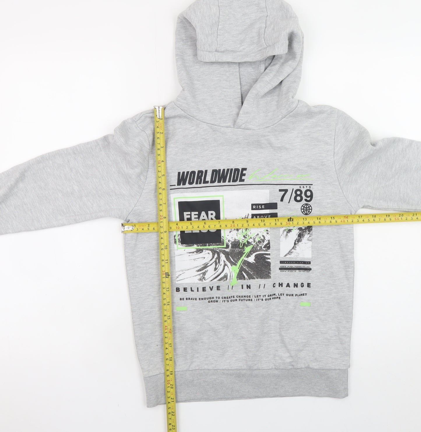 Dunnes Stores Boys Grey FEARLESS Graphic Pullover Hoodie 10-11 Years