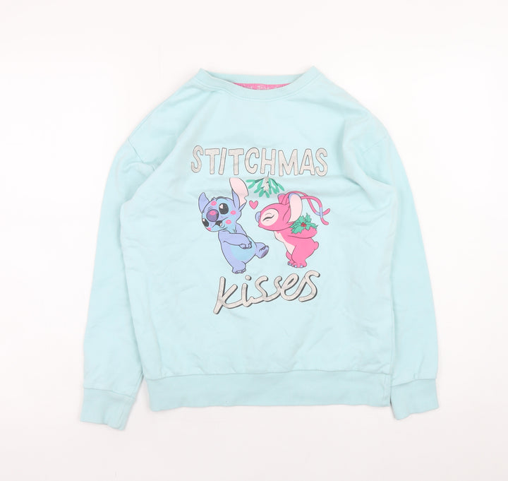 Disney Stitch Girls Blue Christmas Pullover Sweatshirt 10-11 Years Primark