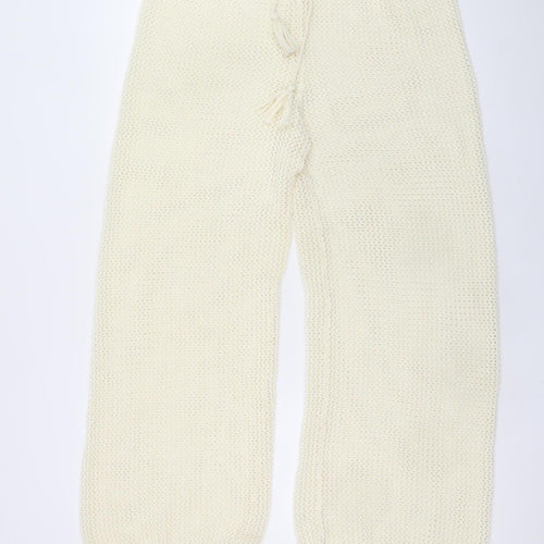 Primark Women Ivory Knit Wide-Leg Trousers L Boho Lightweight