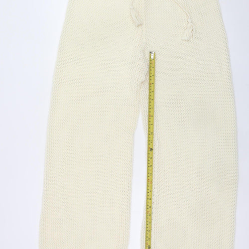 Primark Women Ivory Knit Wide-Leg Trousers L Boho Lightweight