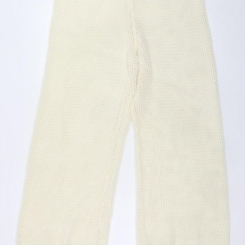 Primark Women Ivory Knit Wide-Leg Trousers L Boho Lightweight