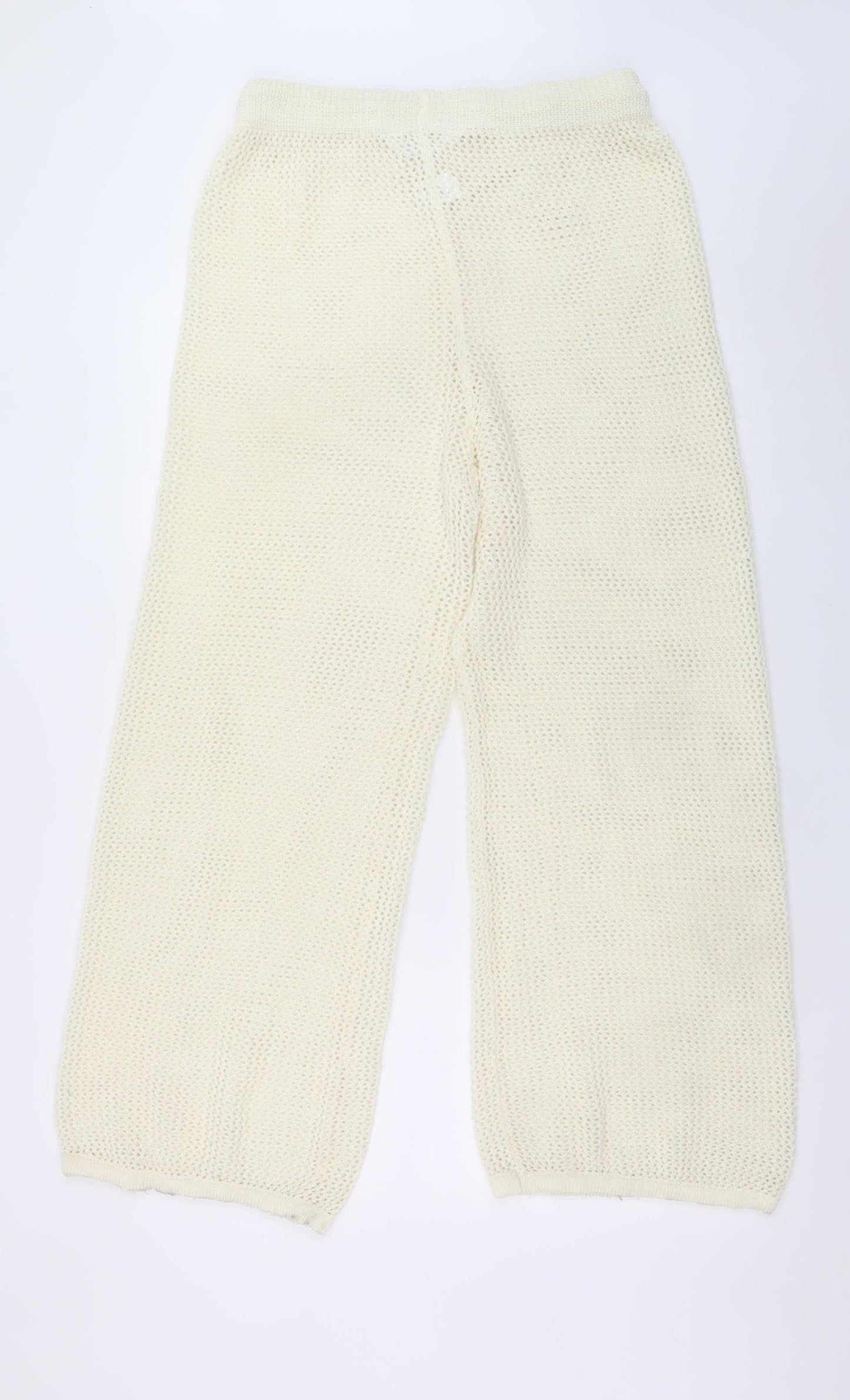 Primark Women Ivory Knit Wide-Leg Trousers L Boho Lightweight