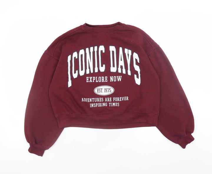 Zara Teens Burgundy Iconic Days Graphic Pullover Sweatshirt Size 13-14