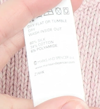 Marks and Spencer Women Pink Silk Blend Crew Neck Jumper Size 16