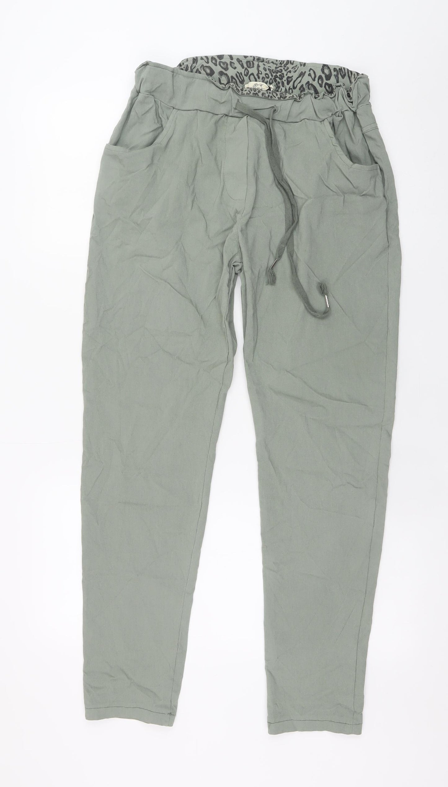 BW Women’s Green Viscose Jogger Trousers Size L Drawstring Waist