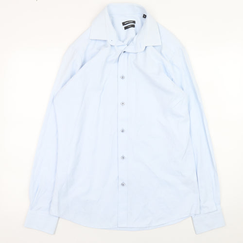Remus Uomo Men's Blue Slim Fit Long Sleeve Formal Dress Shirt 15.5in Collar