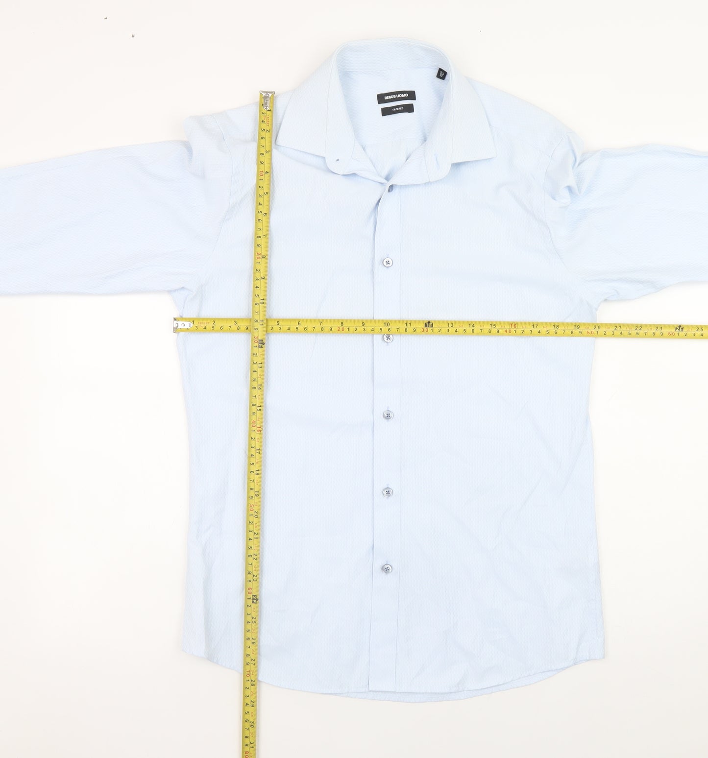 Remus Uomo Men's Blue Slim Fit Long Sleeve Formal Dress Shirt 15.5in Collar