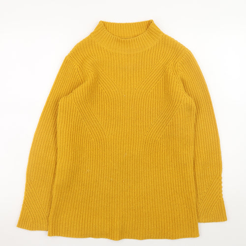 Damart Women Yellow Mock Neck Chunky Knit Jumper Size 10/12