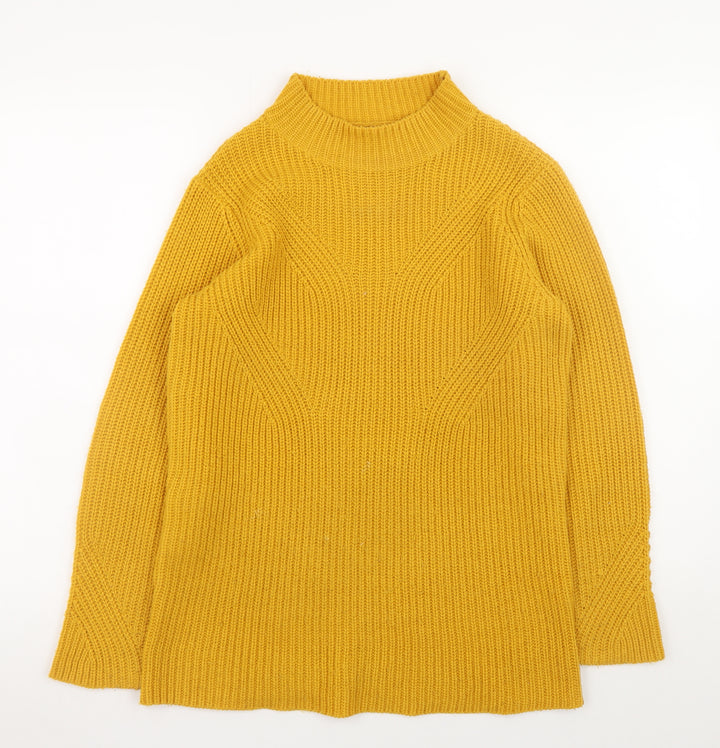 Damart Women Yellow Mock Neck Chunky Knit Jumper Size 10/12