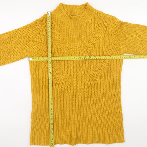Damart Women Yellow Mock Neck Chunky Knit Jumper Size 10/12