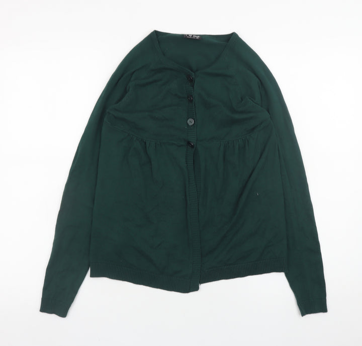 NEXT Girls Dark Green Cardigan 11-12 Years Cotton Blend Long Sleeve Knitwear