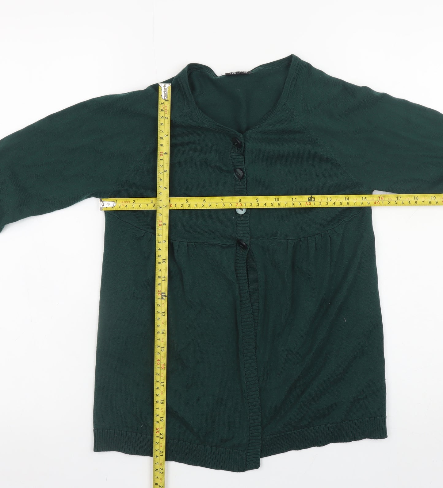 NEXT Girls Dark Green Cardigan 11-12 Years Cotton Blend Long Sleeve Knitwear