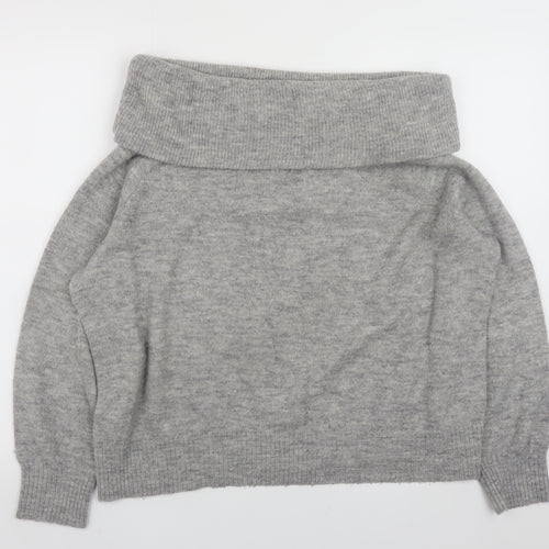 H&M Women’s Grey Cowl Neck Long Sleeve Knit Jumper Size M