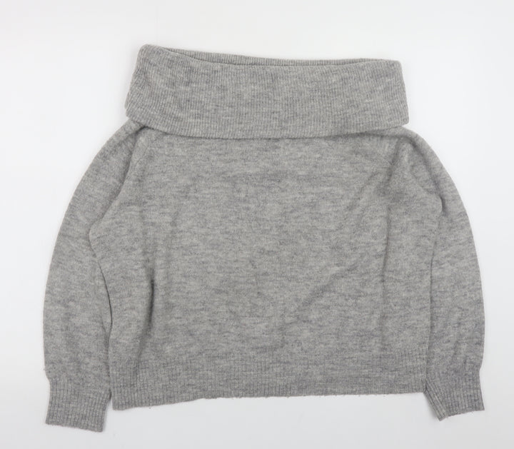 H&M Women’s Grey Cowl Neck Long Sleeve Knit Jumper Size M
