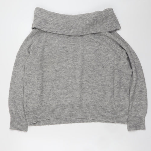 H&M Women’s Grey Cowl Neck Long Sleeve Knit Jumper Size M