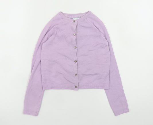 Next Girls Purple Cardigan 6 Years Cotton Blend Knit Long Sleeve