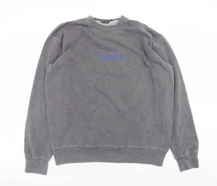 PrettyLittleThing Men's Grey Venice Embroidered Pullover Sweatshirt M