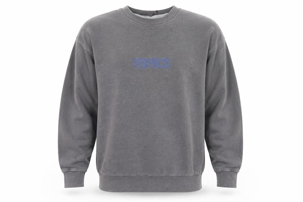 Front view of PRETTYLITTLETHING Men's Grey Venice Embroidered Pullover Sweatshirt M