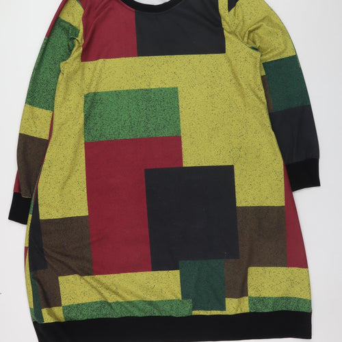 Floryday Women’s Multicoloured Geometric Shift Dress XL Long Sleeve