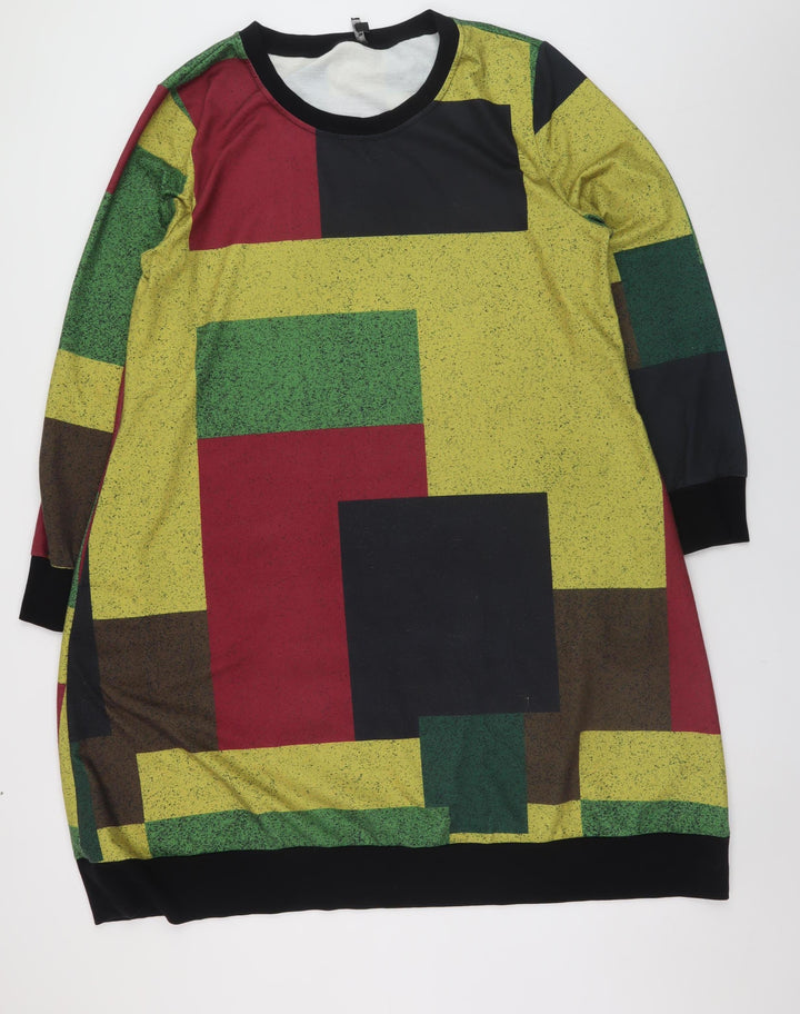 Floryday Women’s Multicoloured Geometric Shift Dress XL Long Sleeve