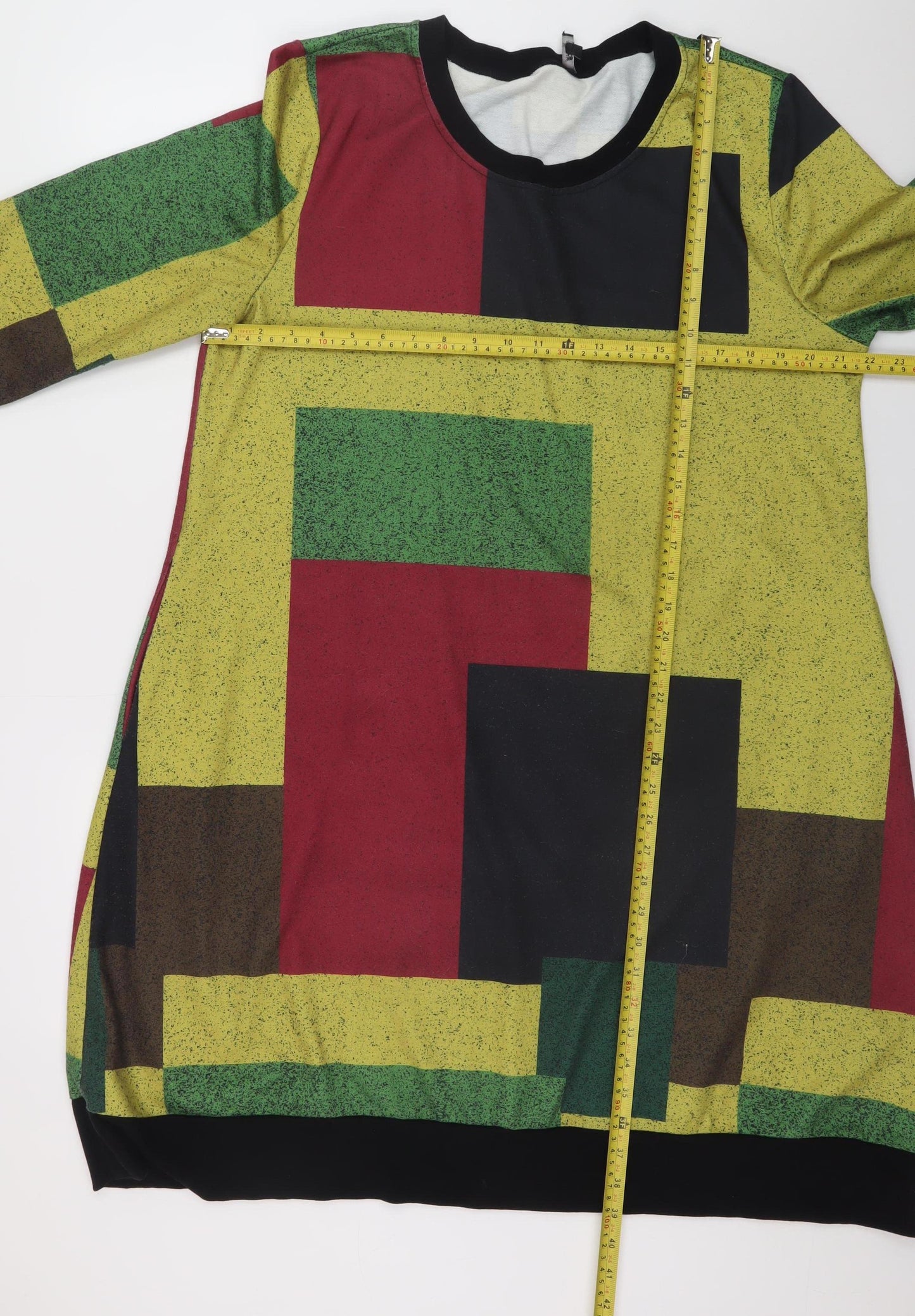 Floryday Women’s Multicoloured Geometric Shift Dress XL Long Sleeve
